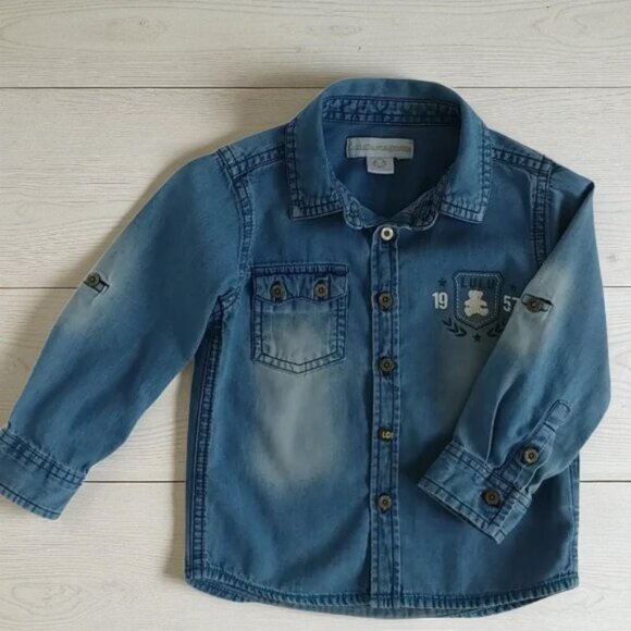 Lulu Castagnette Chambray Teddy Bear Button-Down Shirt 18 months - Picture 11 of 11